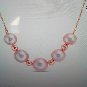 IMPERIAL 7.0 TO 10.0mm Pink Cultured Freshwater Pearl & Bead Rose Gold Necklace